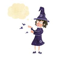 cartoon witch casting spell with thought bubble N2