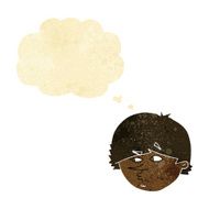 cartoon suspicious man with thought bubble