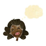cartoon happy female face with thought bubble N30