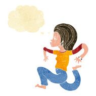 cartoon woman running with thought bubble N2