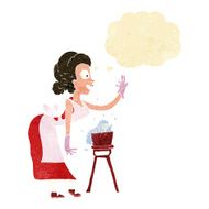cartoon housewife washing up with thought bubble N2