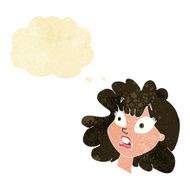 cartoon shocked female face with thought bubble N2