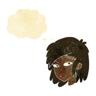 cartoon curious woman with thought bubble N6