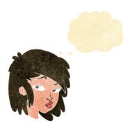cartoon curious woman with thought bubble N7