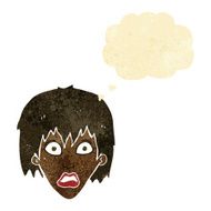 cartoon frightened woman with thought bubble N4