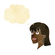 cartoon serious woman with thought bubble N3