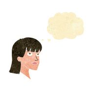 cartoon serious woman with thought bubble N4