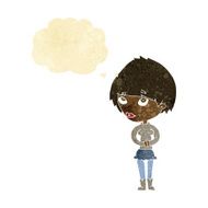 cartoon nervous woman with thought bubble N5