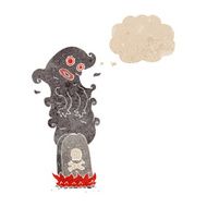 cartoon haunted grave with thought bubble
