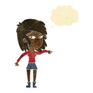 cartoon woman playing it cool with thought bubble