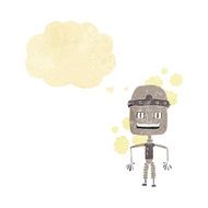 funny cartoon old robot with thought bubble