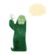 cartoon waving halloween ghoul with thought bubble N2