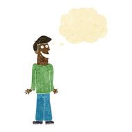 cartoon man shrugging shoulders with thought bubble N2