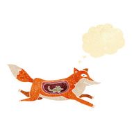 cartoon fox with mouse in belly thought bubble