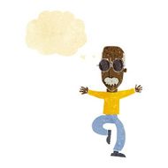 cartoon old man wearing big glasses with thought bubble