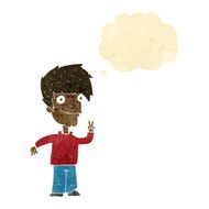 cartoon man giving peace sign with thought bubble N9
