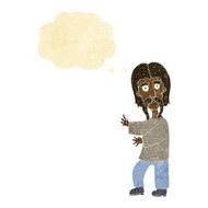 cartoon mustache man with thought bubble