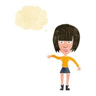 cartoon woman waving away with thought bubble N2