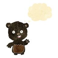 cartoon waving black bear cub with thought bubble N8