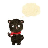 cartoon waving black bear cub with thought bubble N9