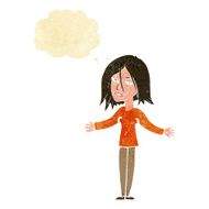 cartoon woman shrugging shoulders with thought bubble N52