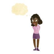 cartoon confused woman with thought bubble N13