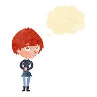 cartoon nervous woman with thought bubble N6