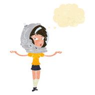 cartoon woman wearing space helmet with thought bubble N2