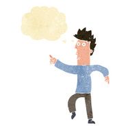 cartoon worried man pointing with thought bubble N6