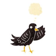 cartoon waving bird with thought bubble N3