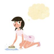 cartoon cinderella scrubbing floors with thought bubble