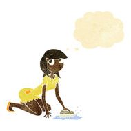 cartoon cinderella scrubbing floors with thought bubble N2