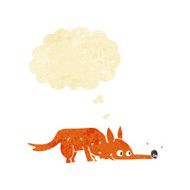 cartoon fox sniffing floor with thought bubble