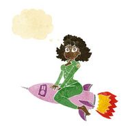 cartoon army pin up girl riding missile with thought bubble N2