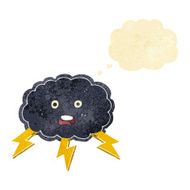 cartoon cloud and lightning bolt symbol with thought bubble