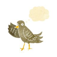 cartoon waving bird with thought bubble N4