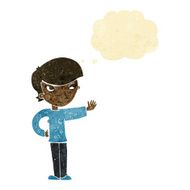 cartoon woman waving with thought bubble N53
