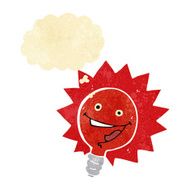 happy flashing red light bulb cartoon with thought bubble