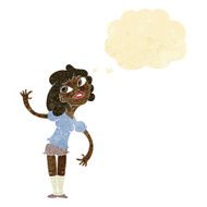 cartoon woman waving with thought bubble N54