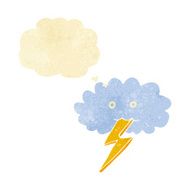 cartoon lightning bolt and cloud with thought bubble