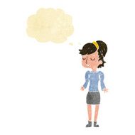 cartoon woman shrugging shoulders with thought bubble N55