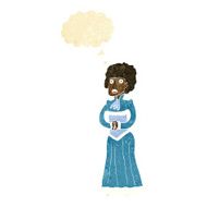 cartoon shocked victorian woman with thought bubble
