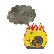cartoon burning old bones with thought bubble