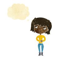 cartoon friendly woman with thought bubble N12