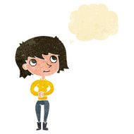 cartoon friendly woman with thought bubble N13