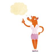 cartoon fox woman with idea thought bubble