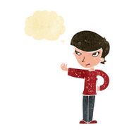 cartoon woman waving with thought bubble N56