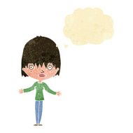 cartoon woman shrugging shoulders with thought bubble N57