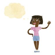 cartoon woman waving with thought bubble N57