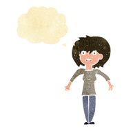 cartoon woman shrugging shoulders with thought bubble N61